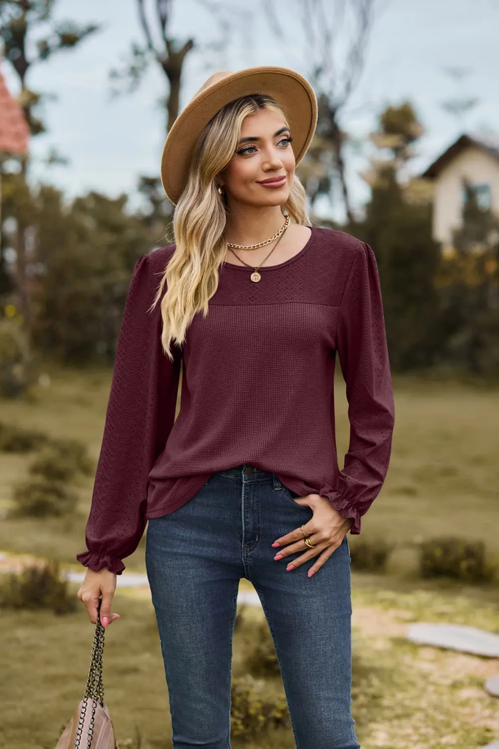 Gloria Round Neck Puff Sleeve Blouse