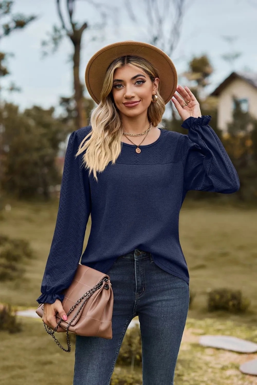 Gloria Round Neck Puff Sleeve Blouse