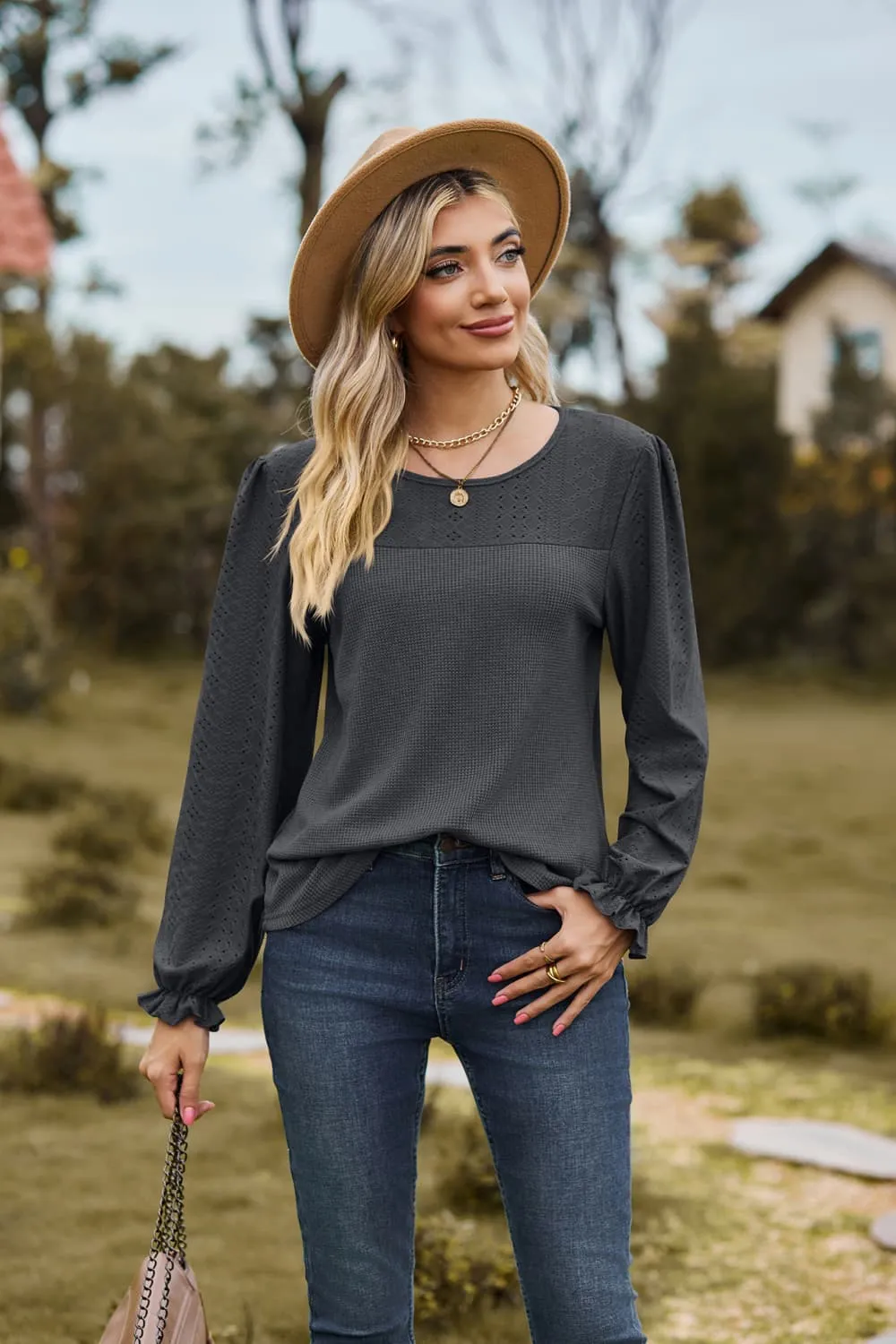 Gloria Round Neck Puff Sleeve Blouse