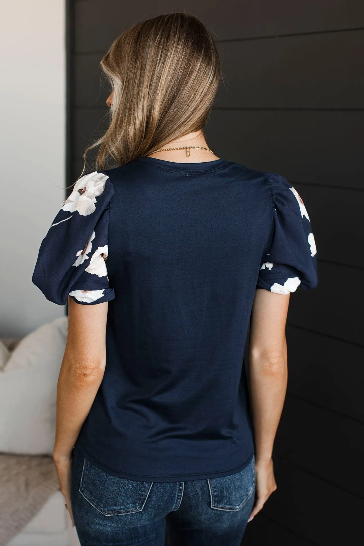 Great News Puff Sleeve Top- Dark Navy