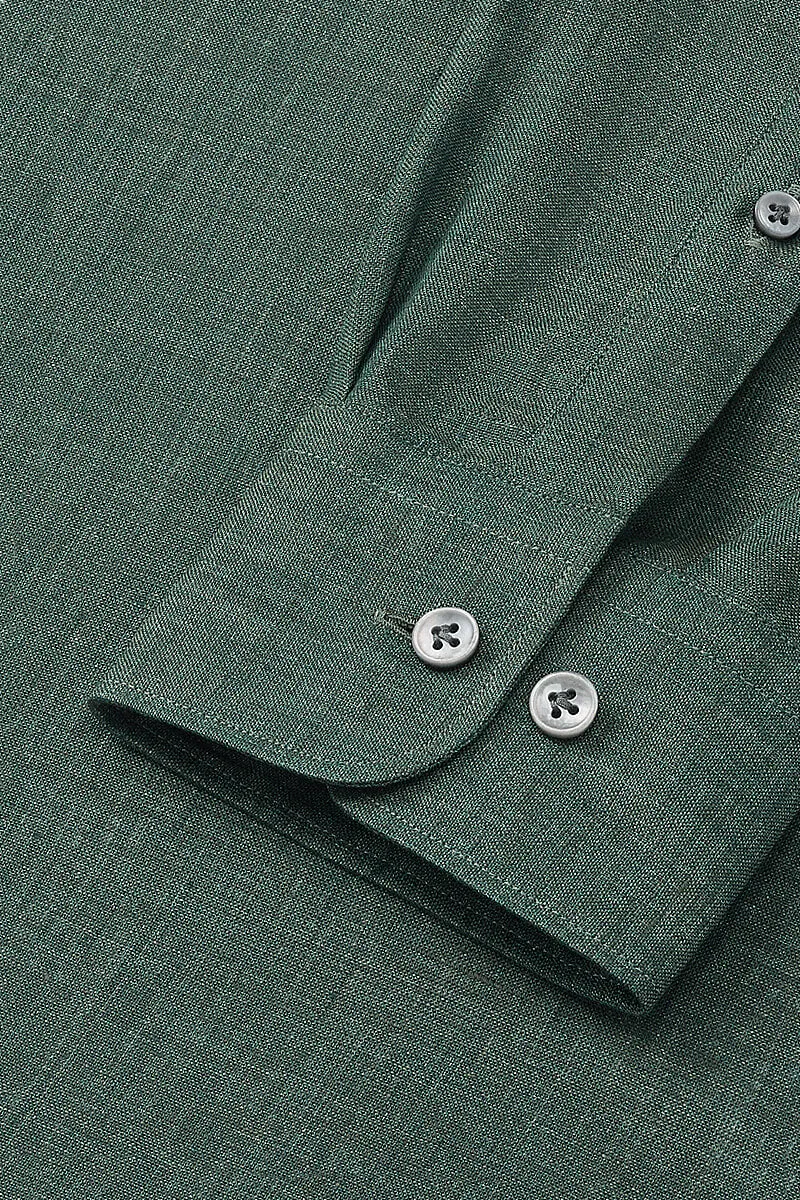 Green Button Down Collar Standard Fit Linen Shirt