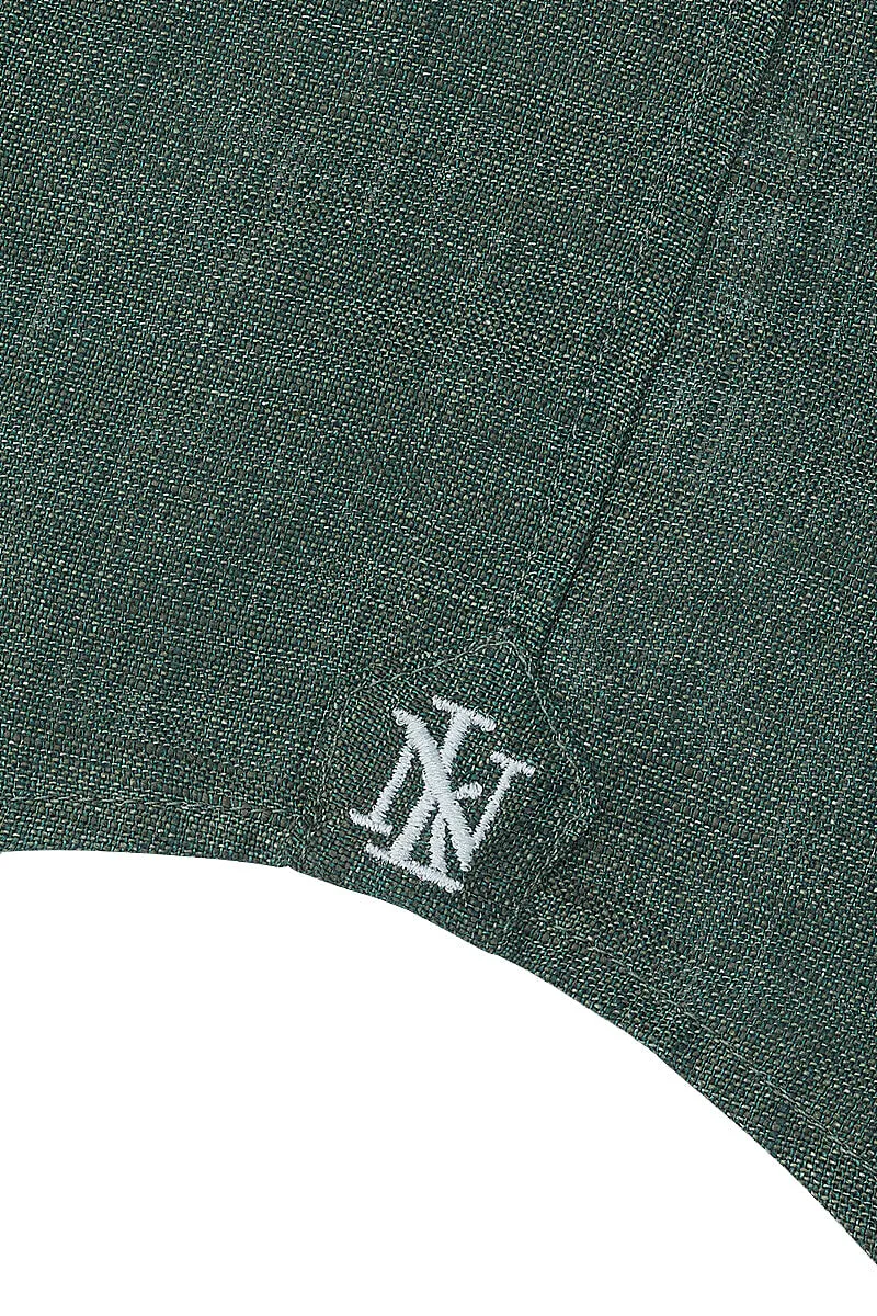 Green Button Down Collar Standard Fit Linen Shirt