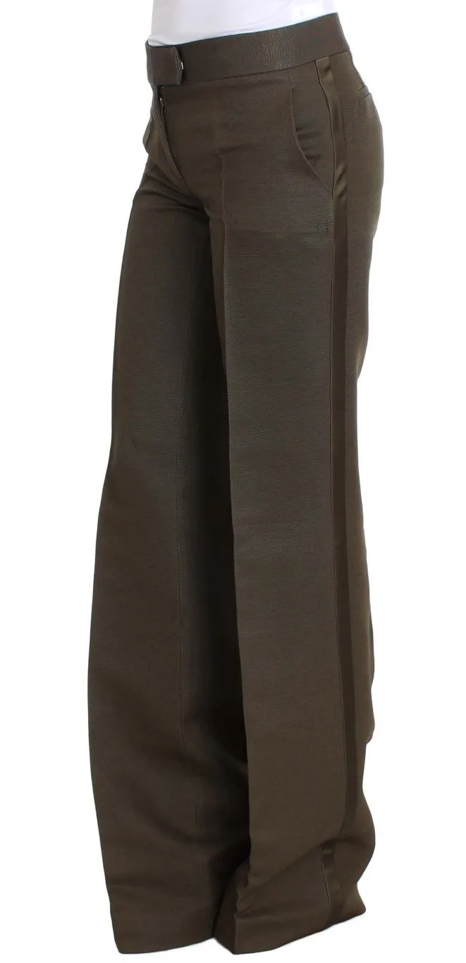 Green Cotton Viscose Dress Formal Pants