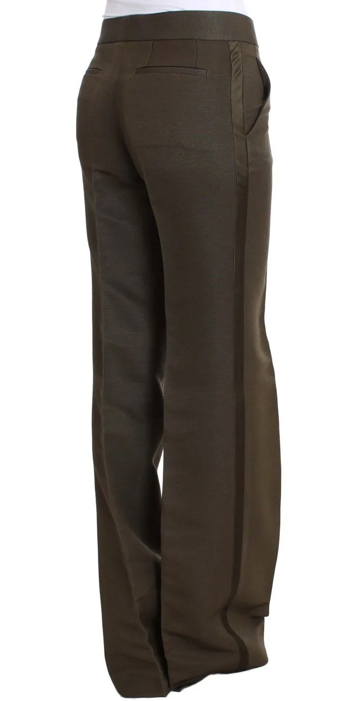 Green Cotton Viscose Dress Formal Pants