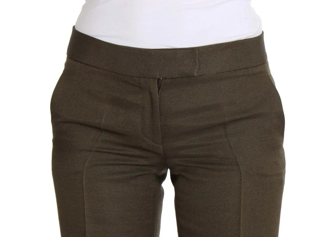 Green Cotton Viscose Dress Formal Pants