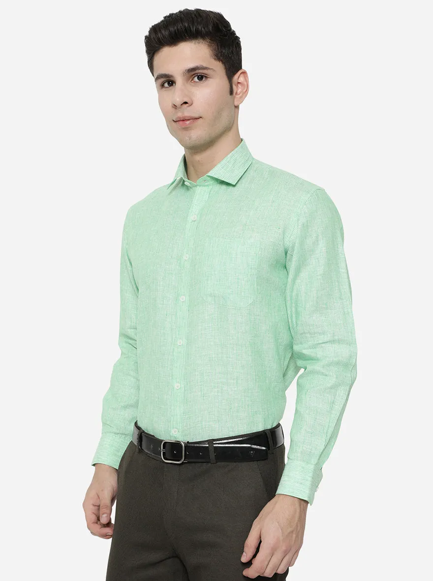 Green Striped Regular Fit Formal Shirt | JadeBlue