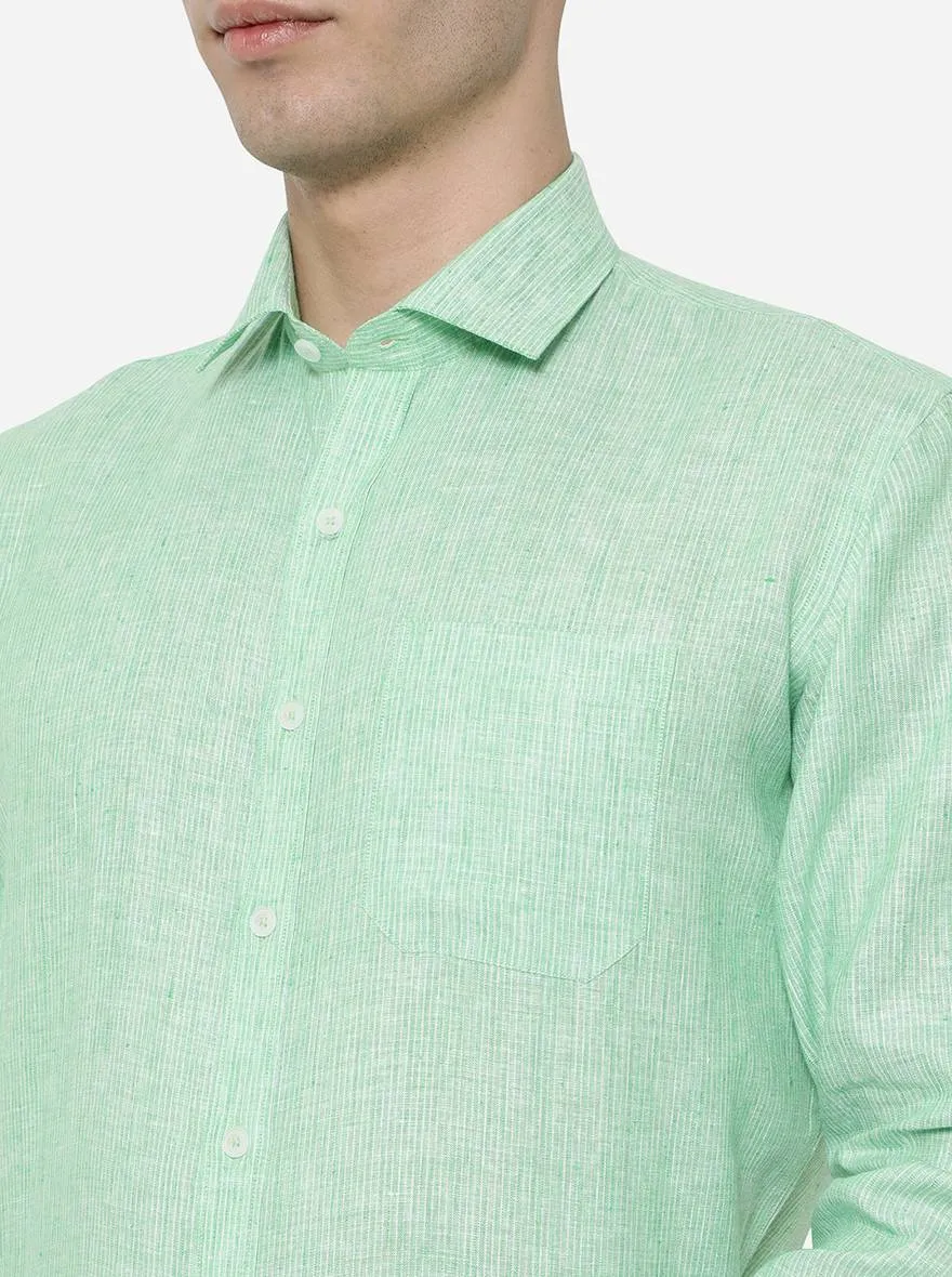 Green Striped Regular Fit Formal Shirt | JadeBlue