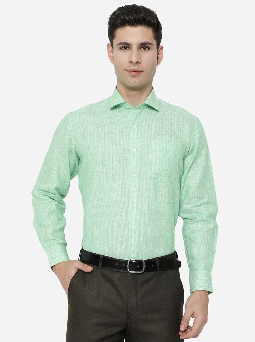 Green Striped Regular Fit Formal Shirt | JadeBlue