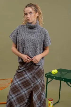 Grey Cable Knit Short Sleeve Sweater Vest