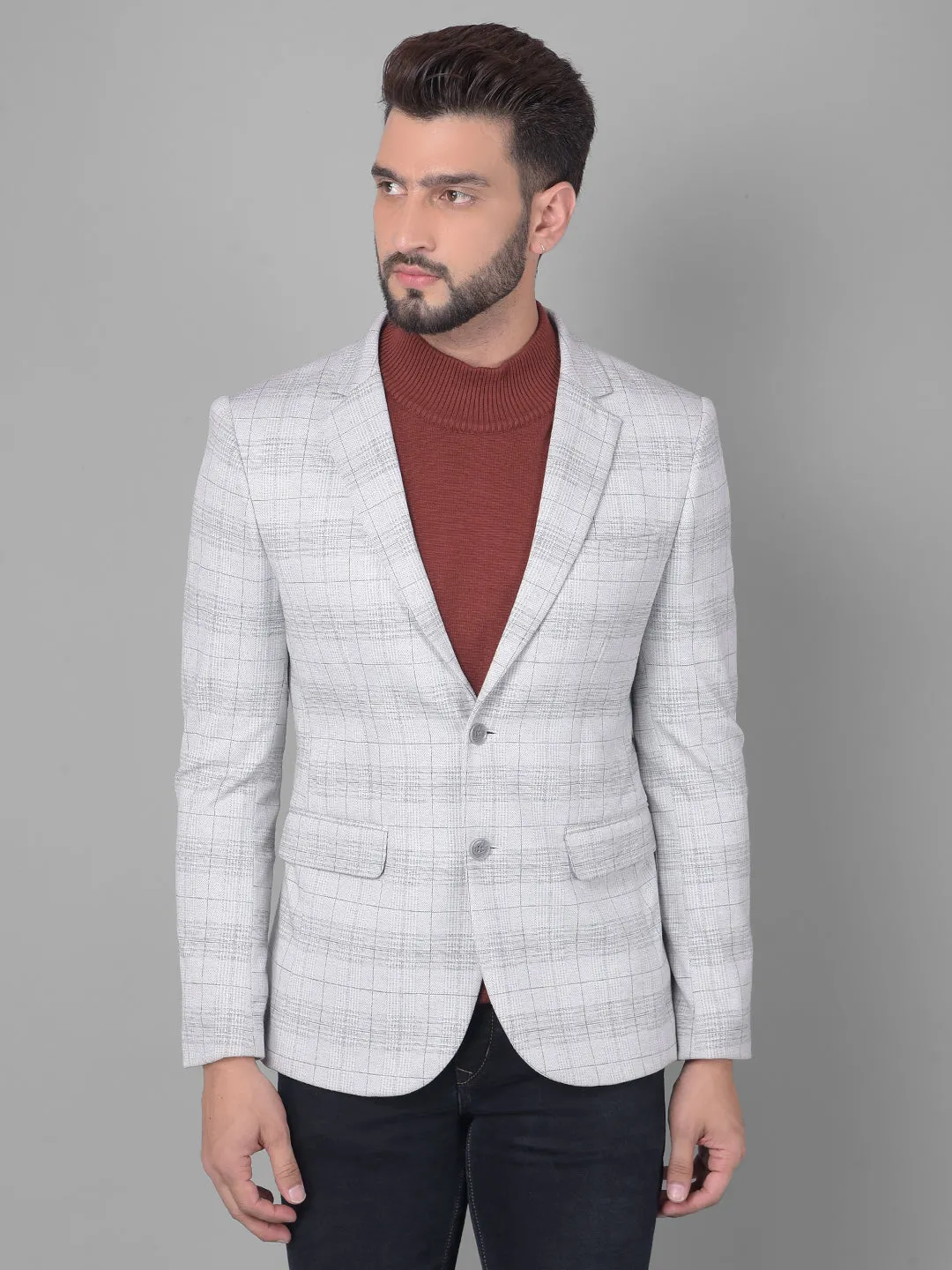 Grey Checked Single Breasted Blazer