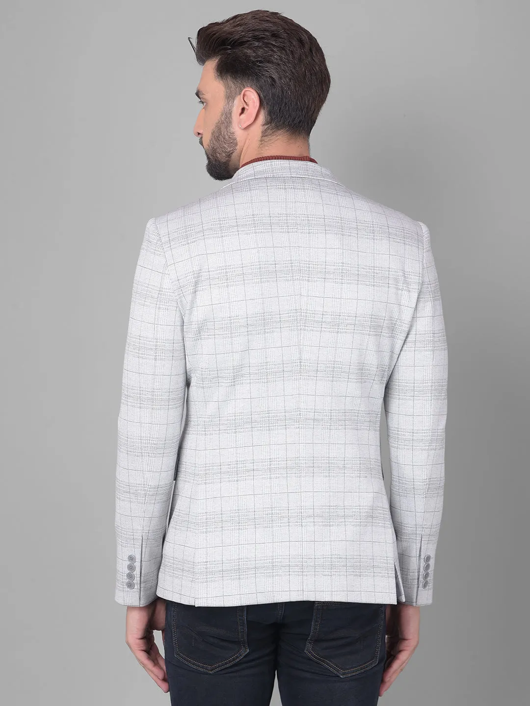 Grey Checked Single Breasted Blazer
