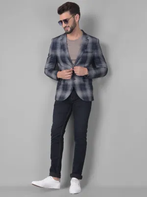 Grey Checked Single Breasted Blazer