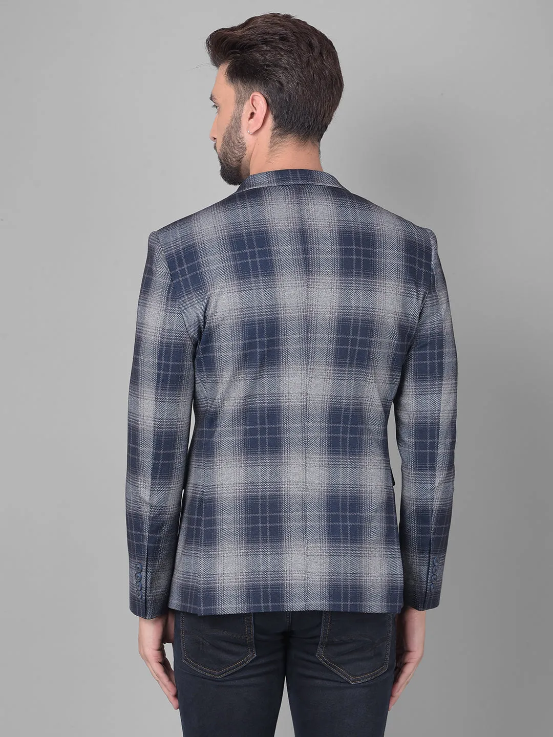 Grey Checked Single Breasted Blazer