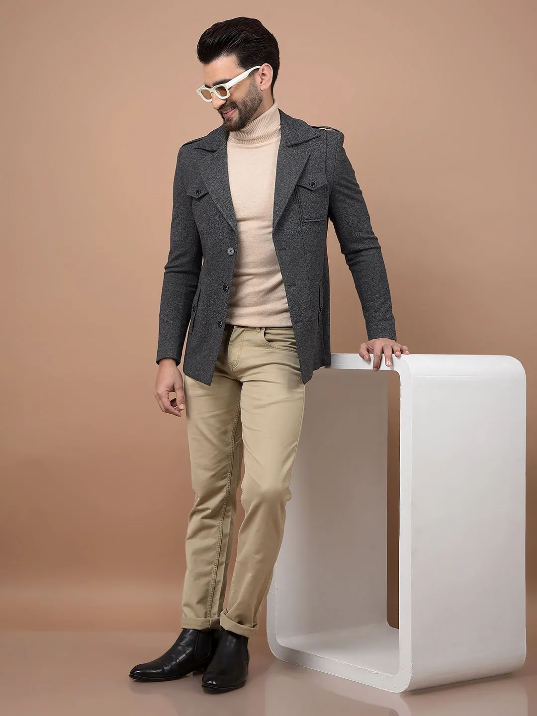 Grey Single Breasted Blazer