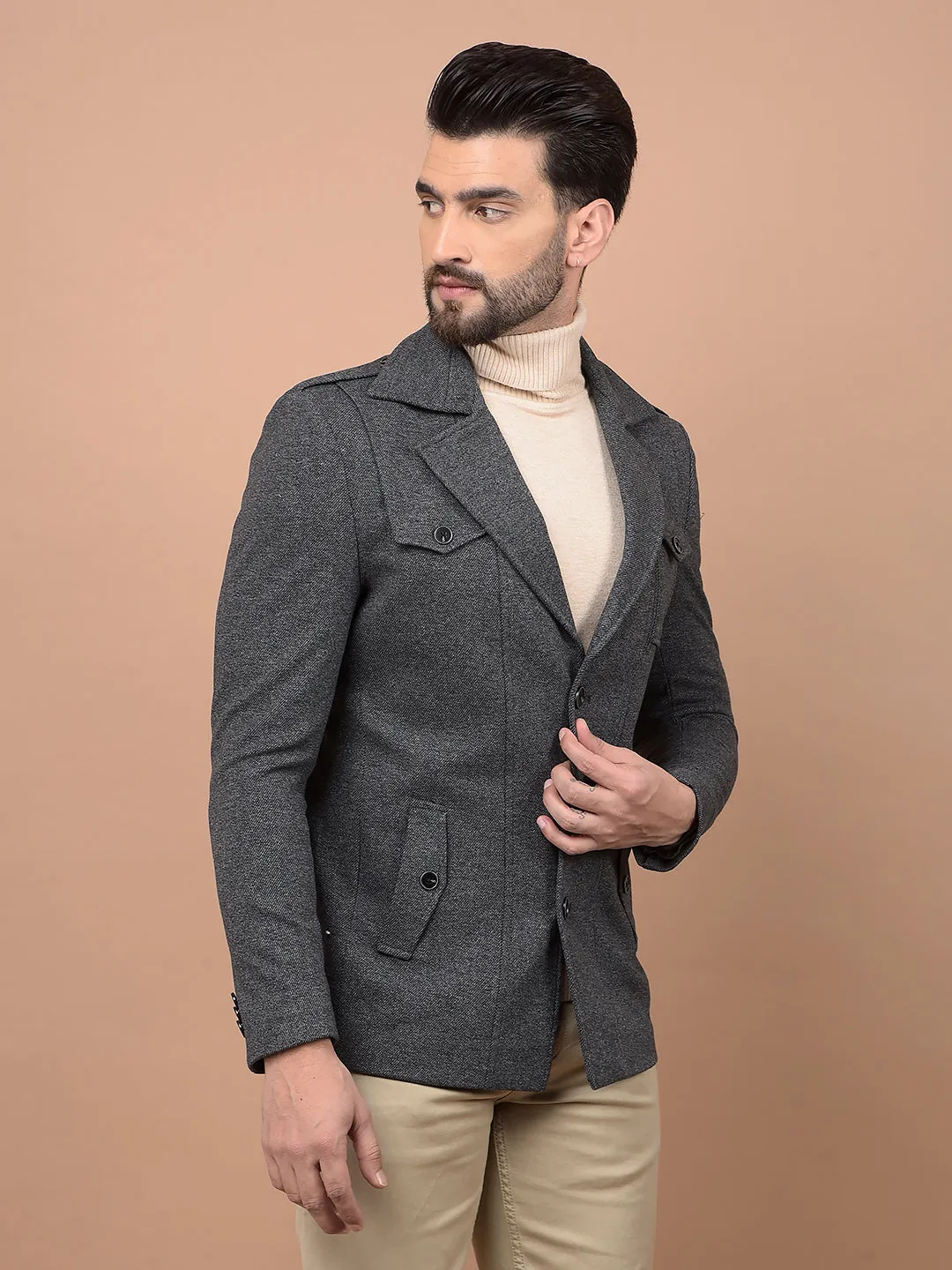 Grey Single Breasted Blazer