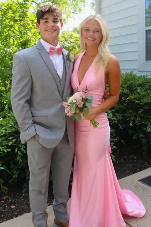Halter Pink Fitted Long Formal Dress