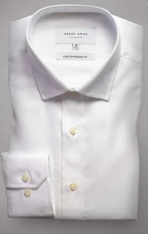 HARDY AMIES SINGLE CUFF CONTEMPORARY FIT 100% COTTON HERRINGBONE DRESS SHIRT HA001S