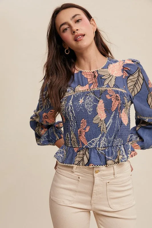 Hazel Floral Smocked Blouse Top