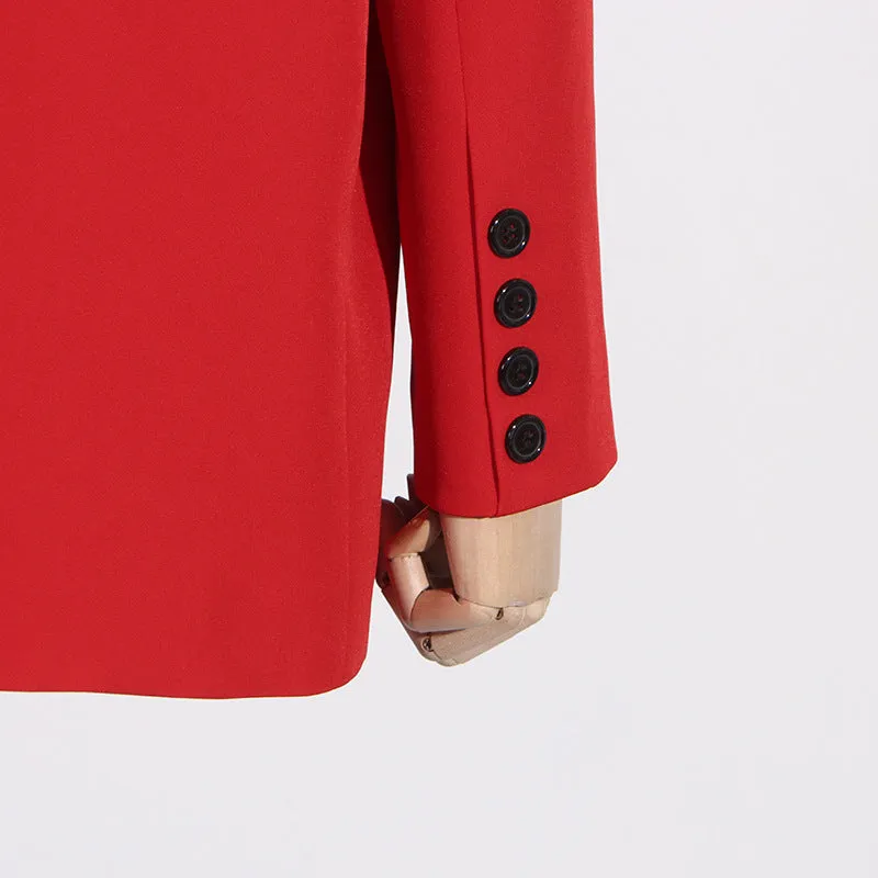 HIGH CLASS ROSETTE TRIM LAPEL LONG SLEEVE SINGLE BREASTED OVERSIZED BLAZER