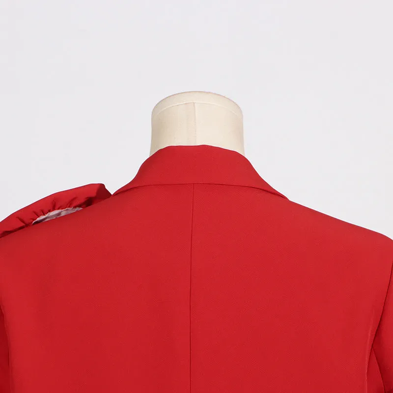 HIGH CLASS ROSETTE TRIM LAPEL LONG SLEEVE SINGLE BREASTED OVERSIZED BLAZER