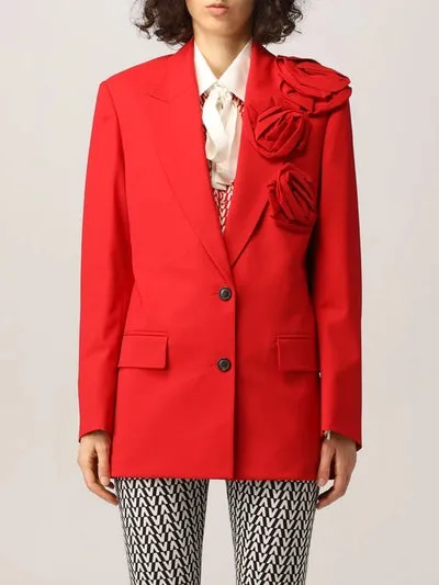 HIGH CLASS ROSETTE TRIM LAPEL LONG SLEEVE SINGLE BREASTED OVERSIZED BLAZER