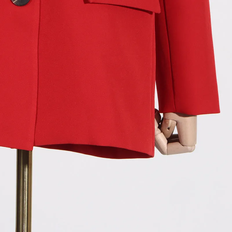 HIGH CLASS ROSETTE TRIM LAPEL LONG SLEEVE SINGLE BREASTED OVERSIZED BLAZER