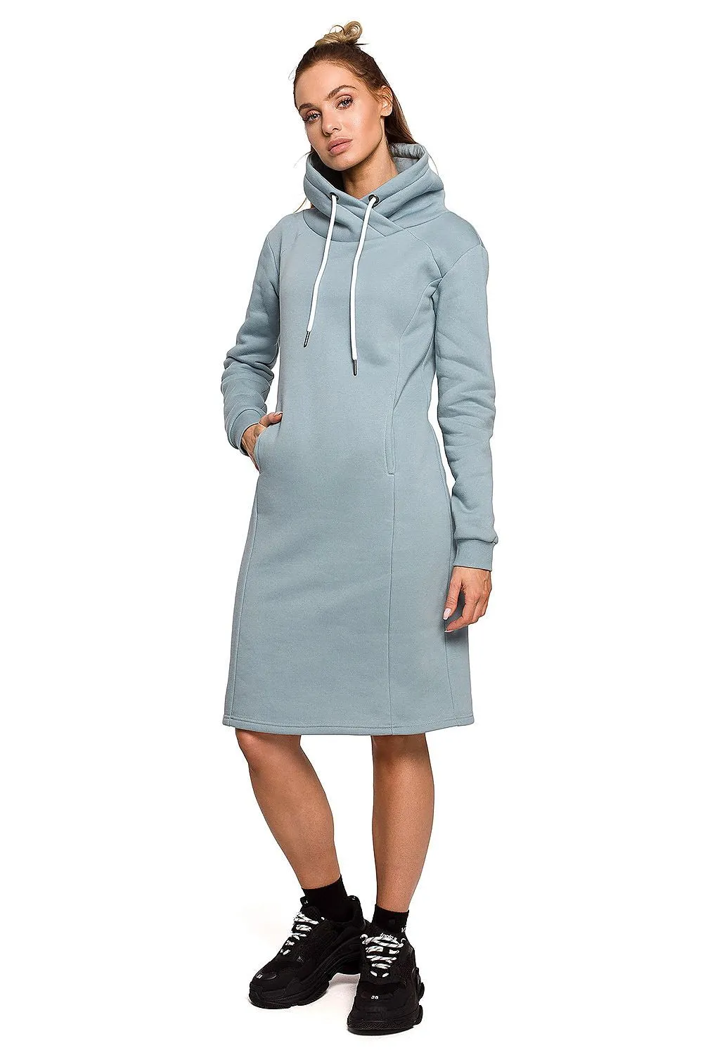 High-Collar Fitted Knit Dress