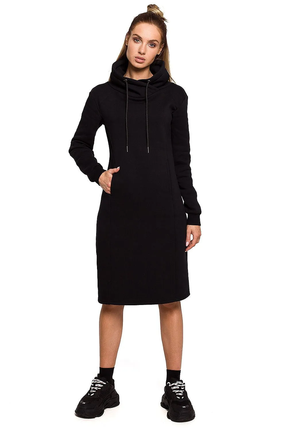 High-Collar Fitted Knit Dress
