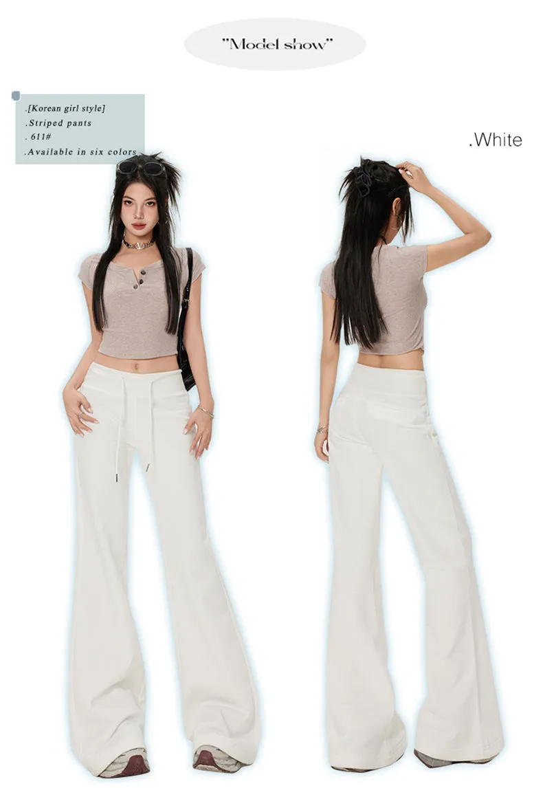High-Waist Drawstring Summer Flared Pants | Slim Fit Lounge Trousers for Women