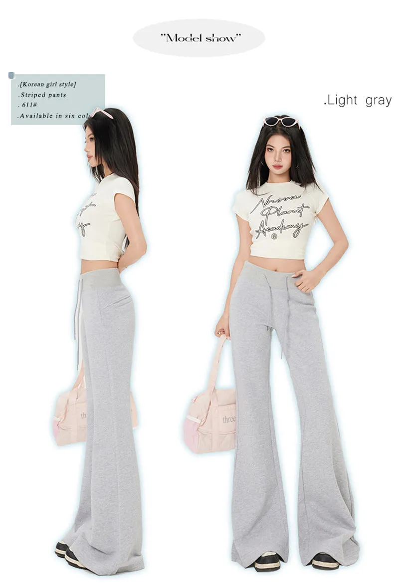 High-Waist Drawstring Summer Flared Pants | Slim Fit Lounge Trousers for Women