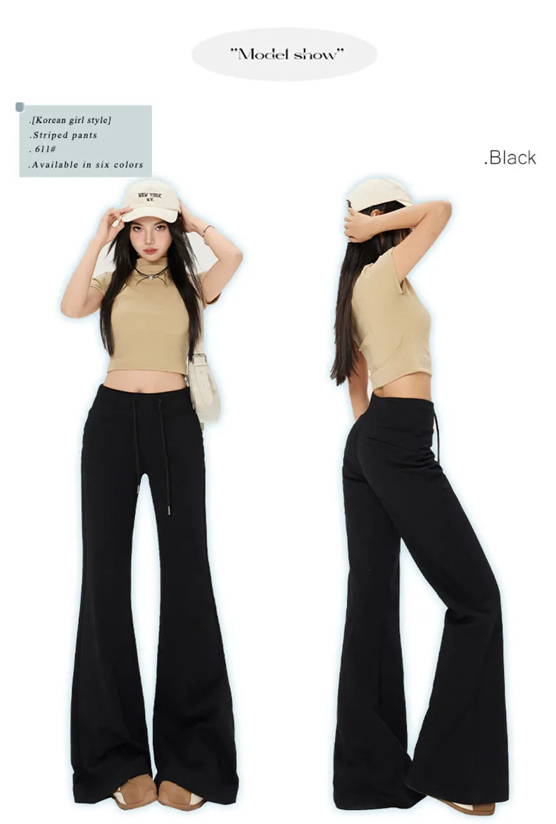 High-Waist Drawstring Summer Flared Pants | Slim Fit Lounge Trousers for Women