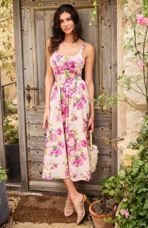 Hope & Ivy Alina Pink Floral Print Strappy Sun Dress