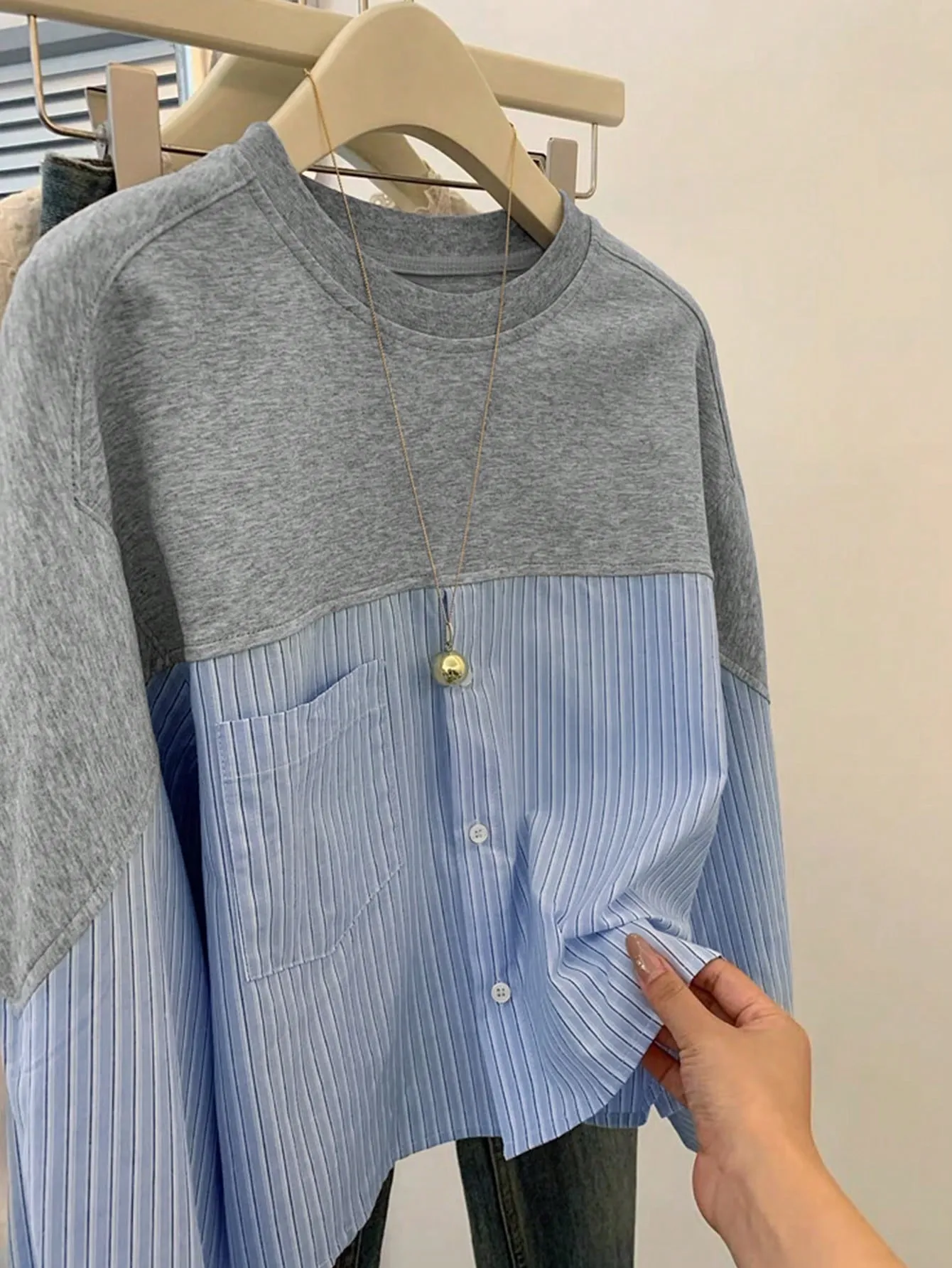 INAWLY Women Casual Colorblock Striped Splice Sweatshirt, Autumn