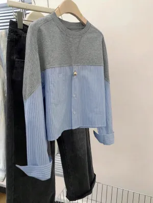 INAWLY Women Casual Colorblock Striped Splice Sweatshirt, Autumn