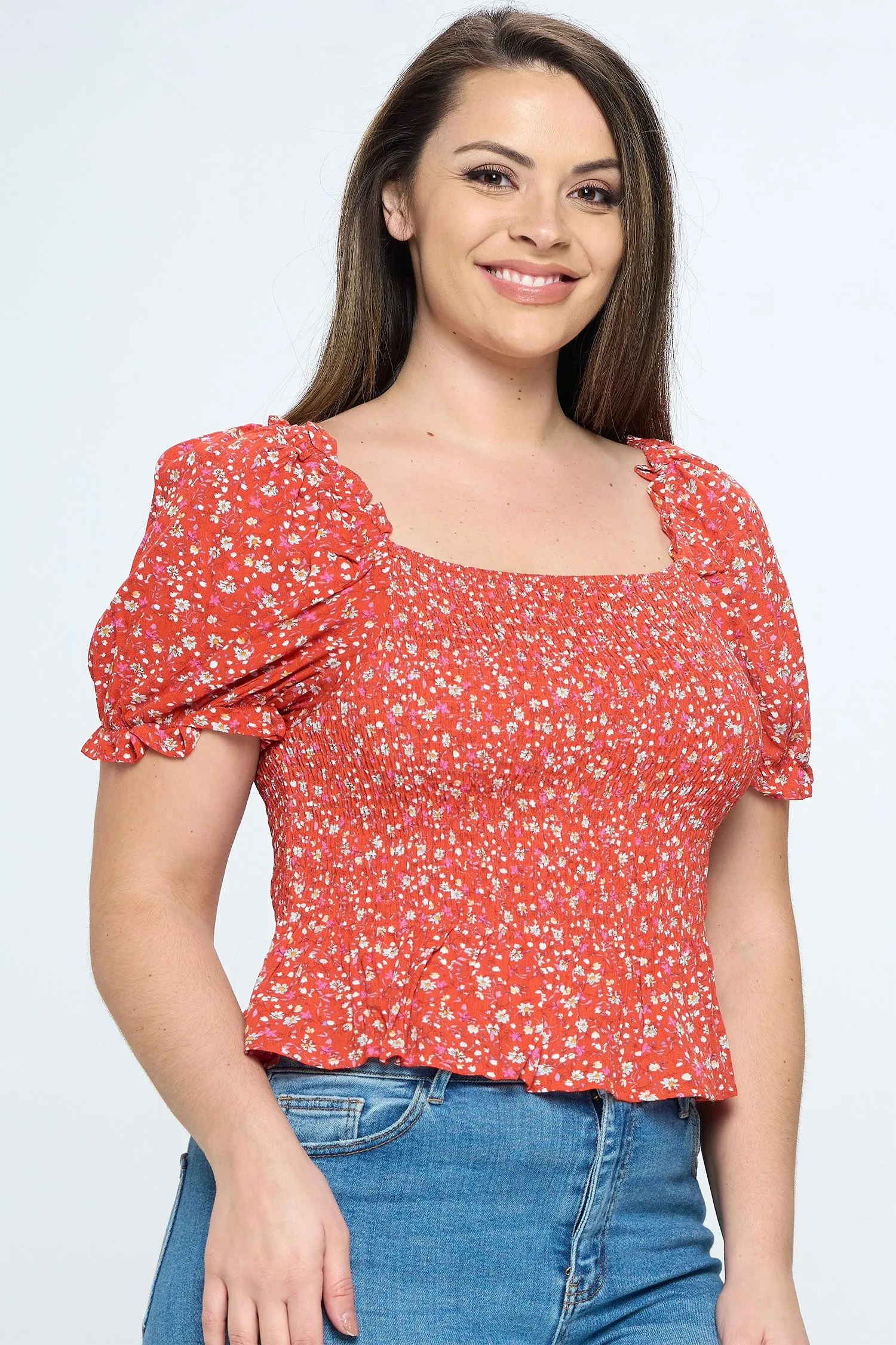 IT5126-PLUS | Tops | Junior Plus Square Neck Smocked Top