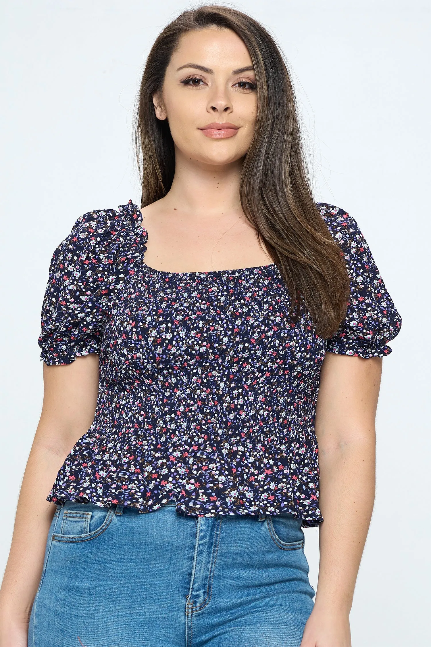 IT5126-PLUS | Tops | Junior Plus Square Neck Smocked Top