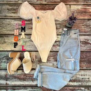 Ivory Puff Sleeve Bodysuit