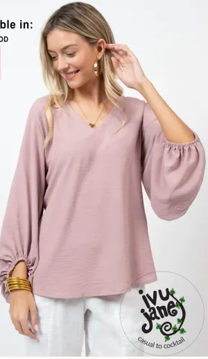 Ivy Jane Rosewood V-Neck Puff Sleeve Top