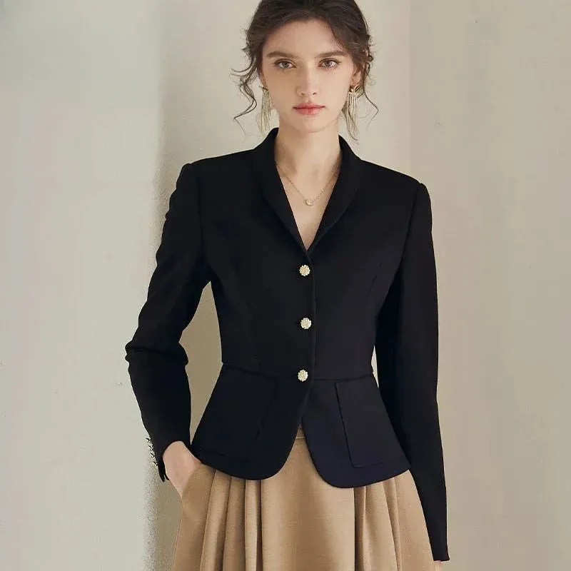 Jacket Blazer Woman Crop Clothes Slim Outerwears Short Solid Coats for Women