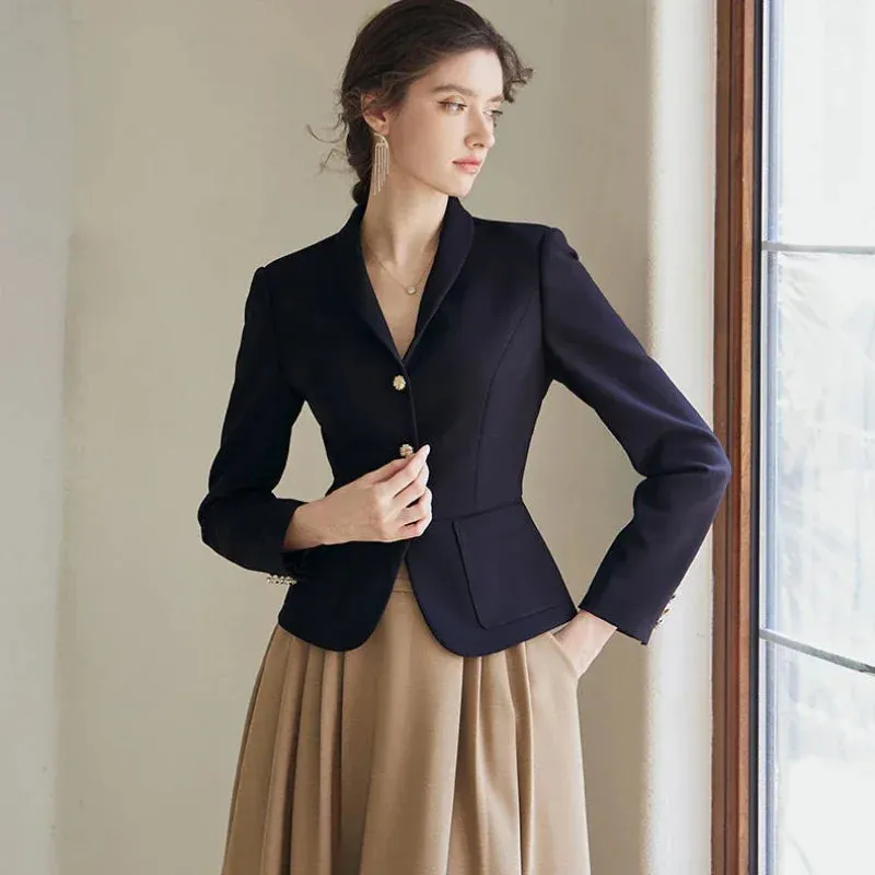 Jacket Blazer Woman Crop Clothes Slim Outerwears Short Solid Coats for Women