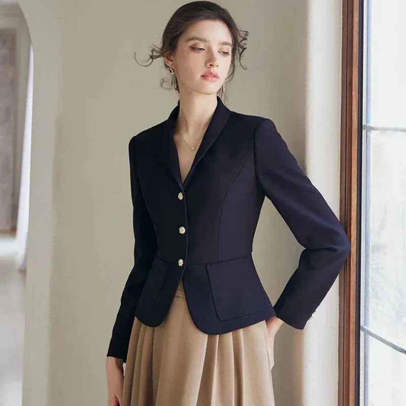 Jacket Blazer Woman Crop Clothes Slim Outerwears Short Solid Coats for Women