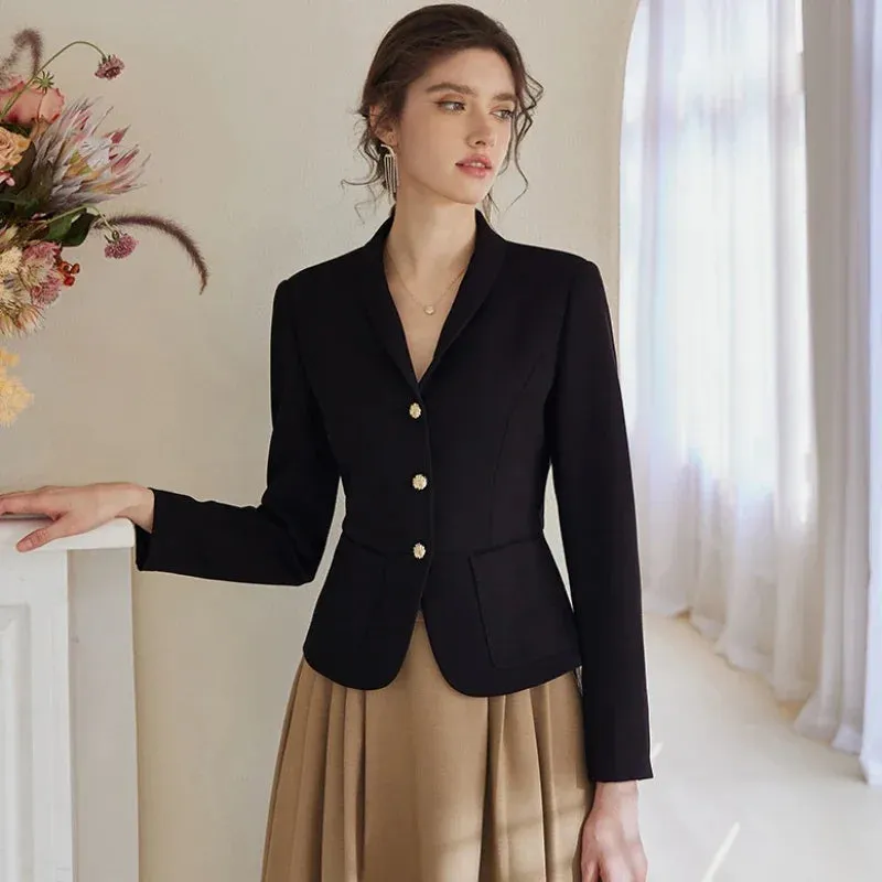 Jacket Blazer Woman Crop Clothes Slim Outerwears Short Solid Coats for Women