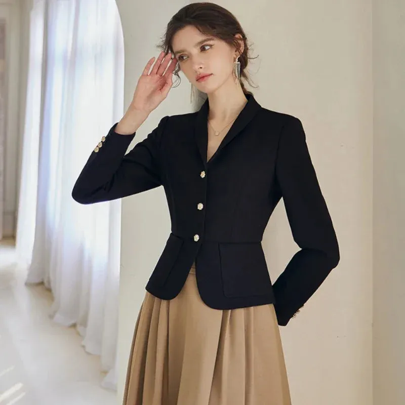 Jacket Blazer Woman Crop Clothes Slim Outerwears Short Solid Coats for Women