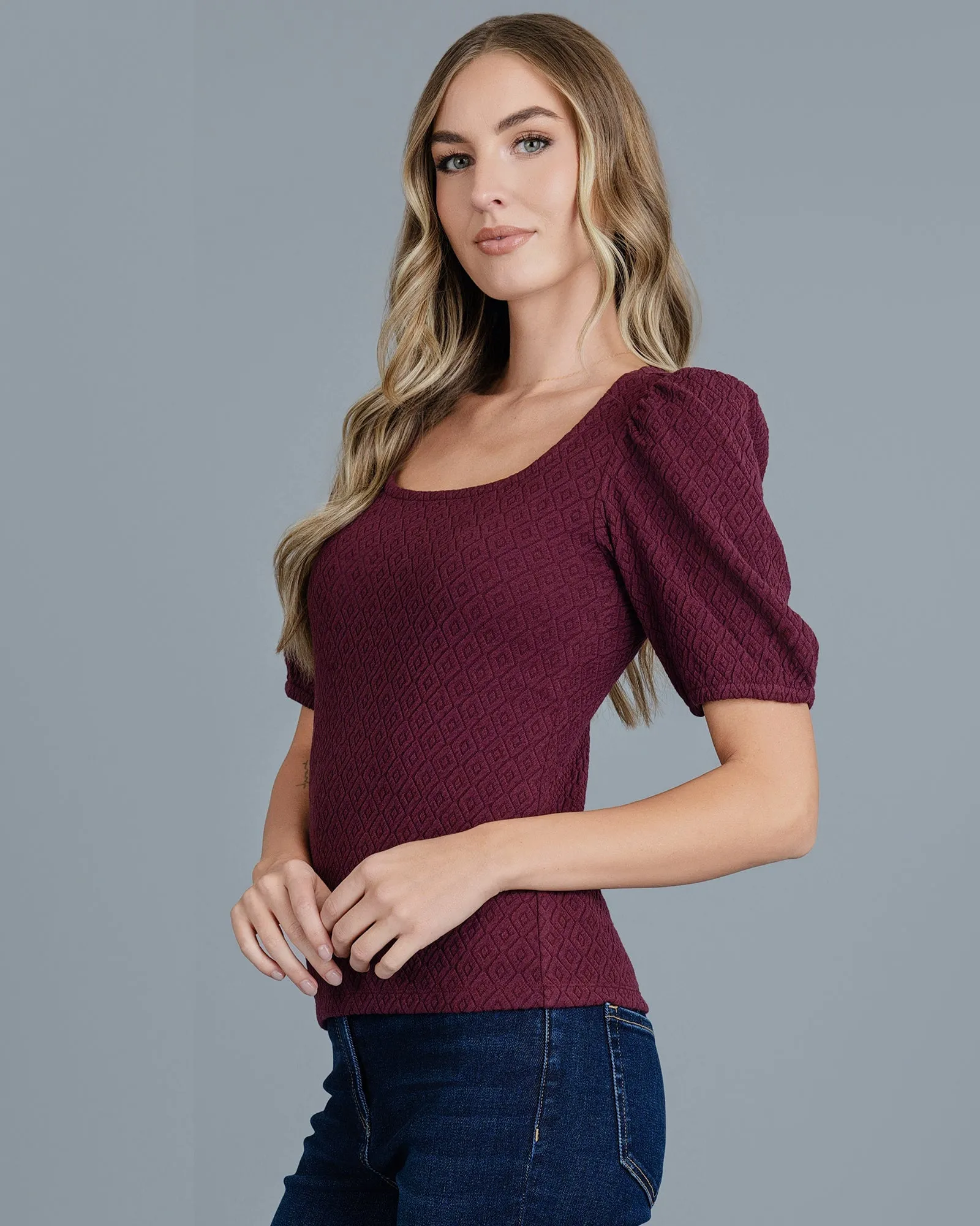 Jacquard Puff Sleeve Top