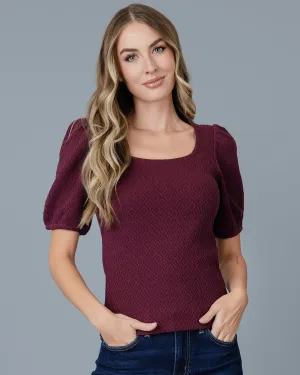 Jacquard Puff Sleeve Top