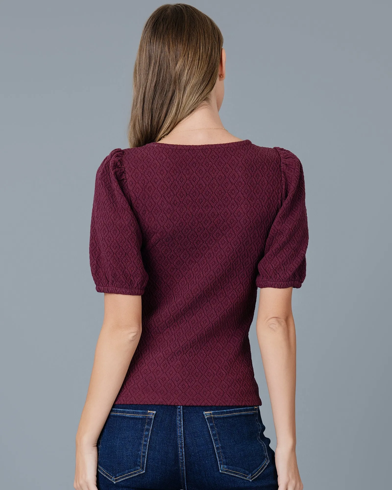 Jacquard Puff Sleeve Top