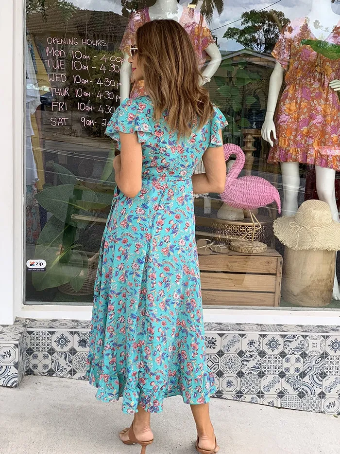 Jafina Wrap Dress - Aqua