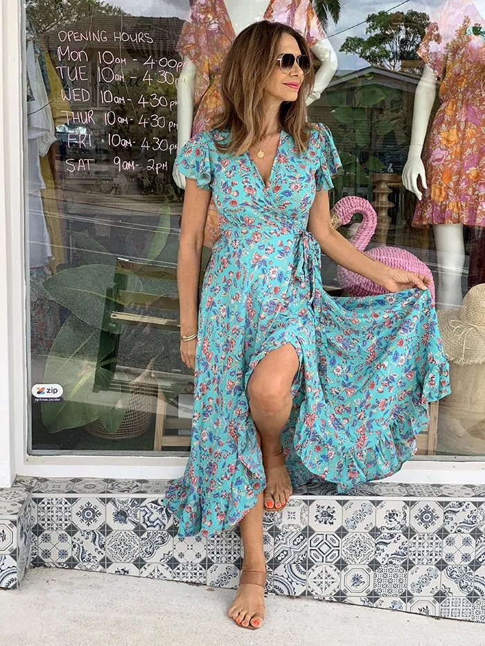 Jafina Wrap Dress - Aqua
