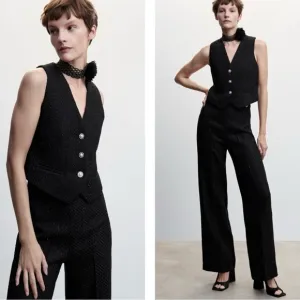 Jason Wu Black Tweed Metallic Jewel Button Vest