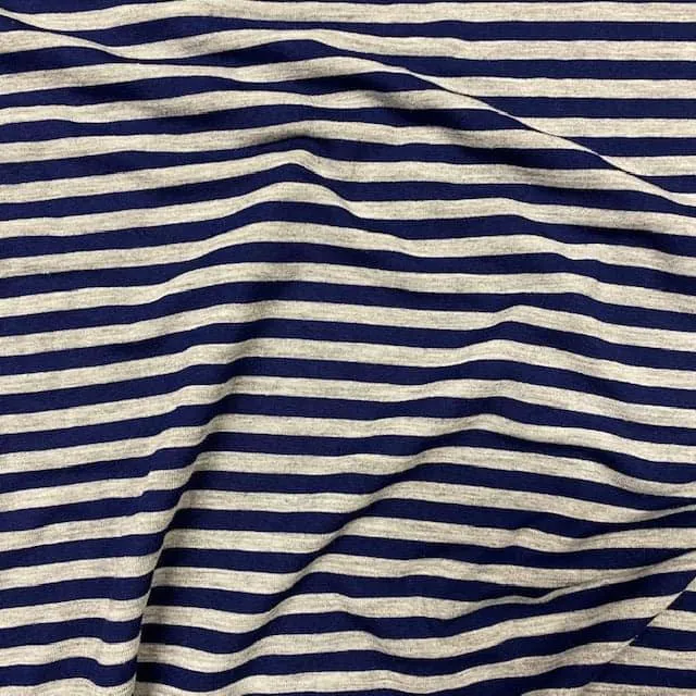 Jessica Viscose Jersey - Navy & Grey Stripe